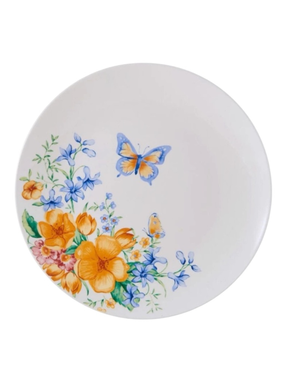 4 Dinner Plates White Porcelain Floral Butterfly Cottagecore Garden Whimsical